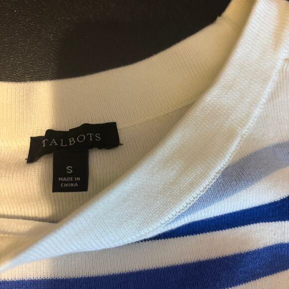 Talbots Womens Small  Pullover Sweater Short Puff Sleeve Blue White Stripe Retro - Picture 6 of 7